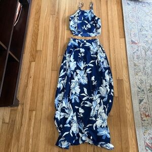 Lulu's Blue and White Floral Skirt Set